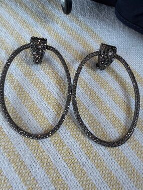 Zara Black Crystal Pavé Oval Hoop Earrings